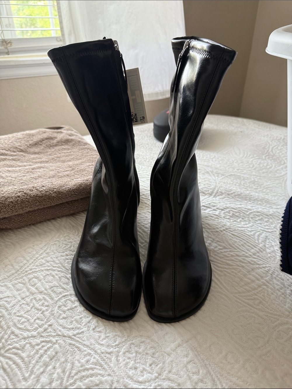 H&M Black Mid-Calf Stretch Heeled Boots